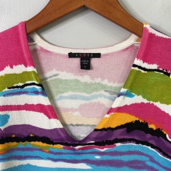 Cyrus Colorful Knit Pull Over Top V-Neck Long Sleeves Stretchy Soft - Picture 5 of 16